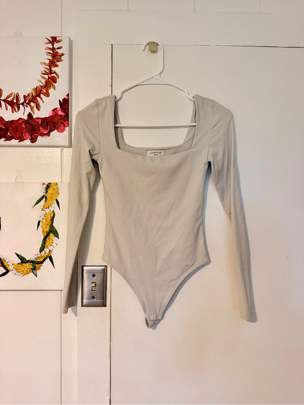 Aritzia Square Neck Long Sleeve Bodysuit - Beige